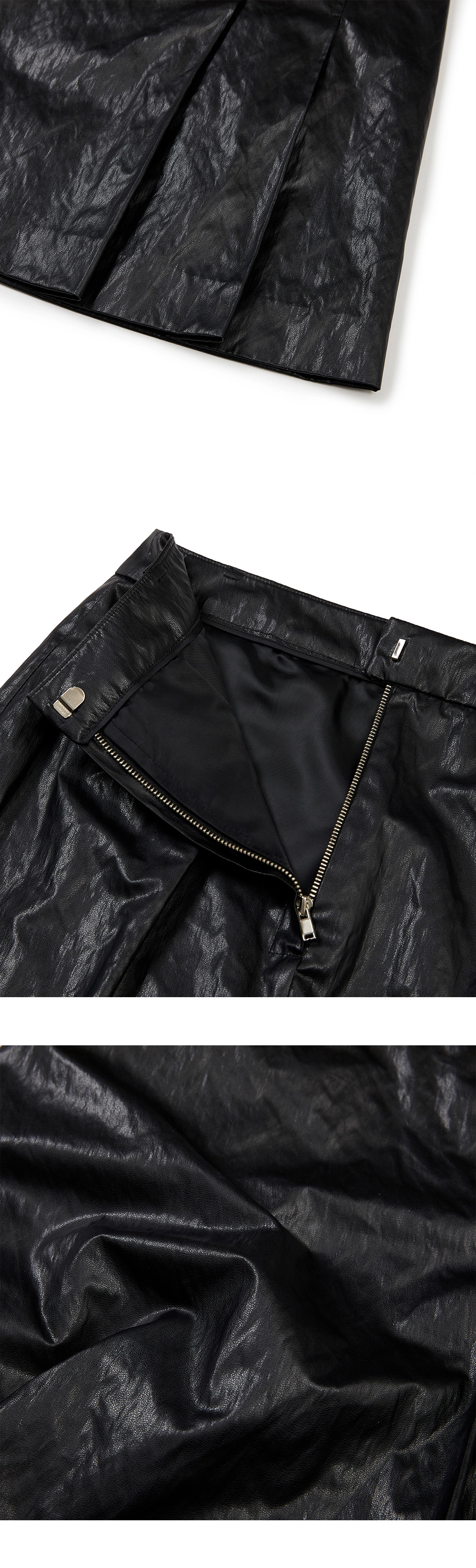23SP FAUX LEATER PLEATED MINI SKIRT / BLACK