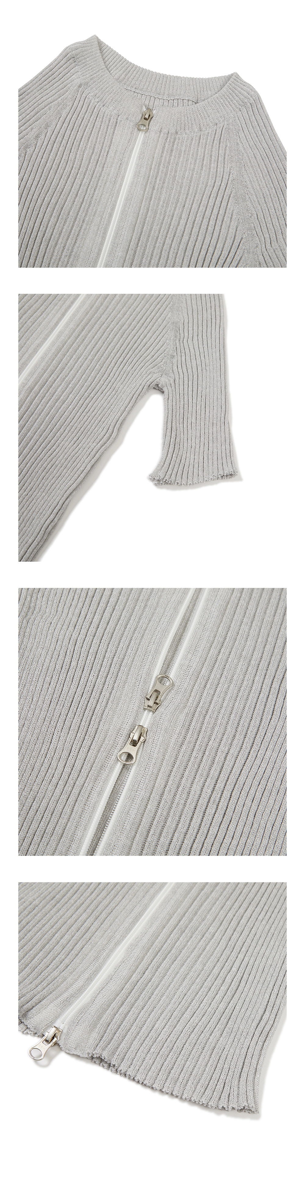 23SU TWO TONE ZIP UP KNIT / ICE GREY