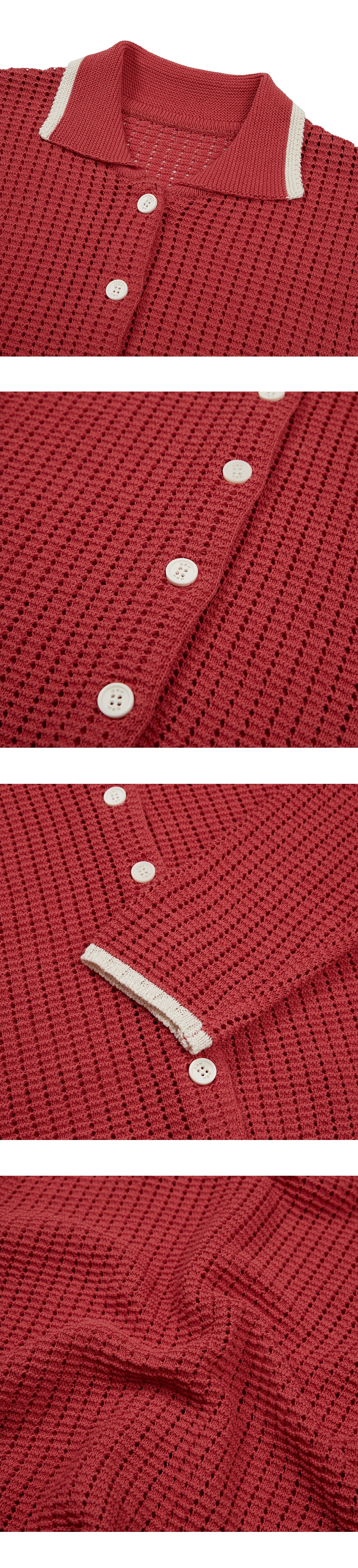 23SP COLOR BLOCK CROCHET CARDIGAN / RED
