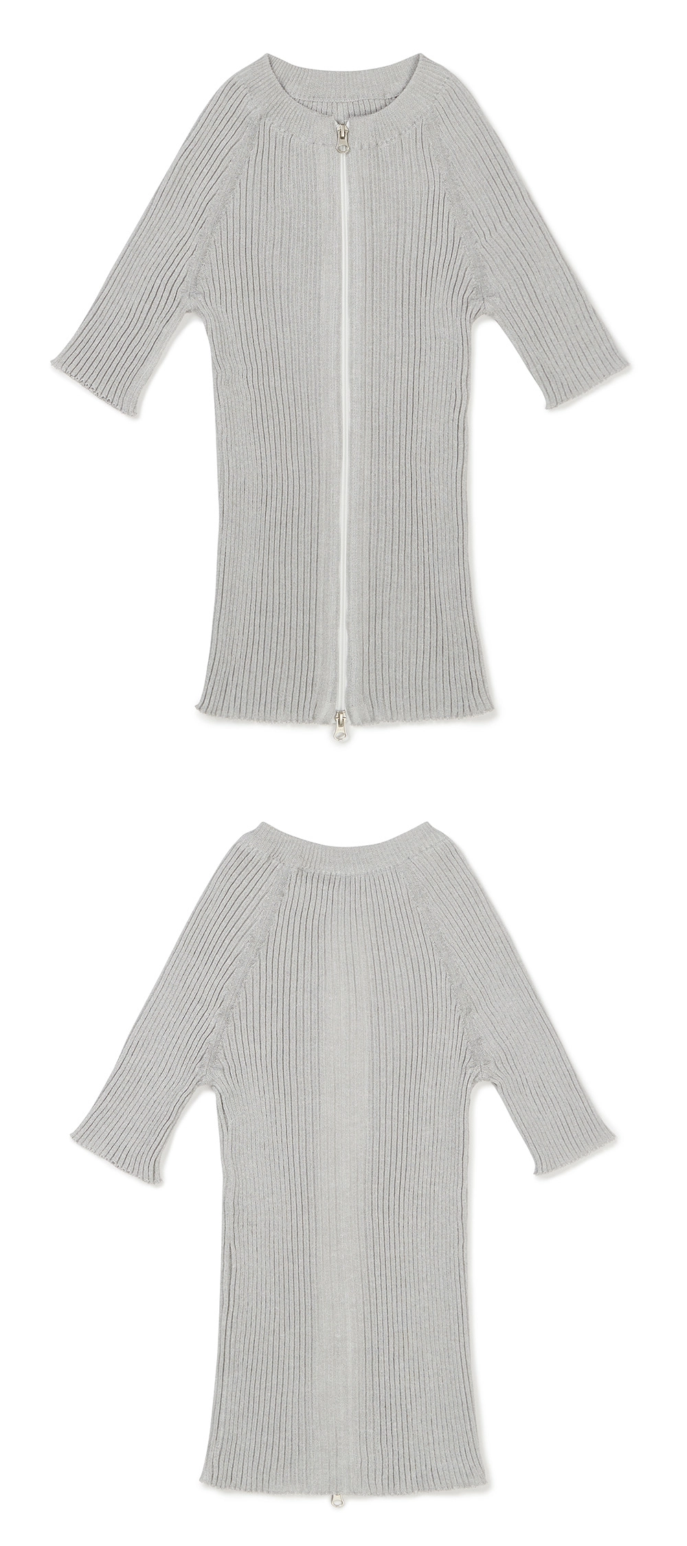 23SU TWO TONE ZIP UP KNIT / ICE GREY