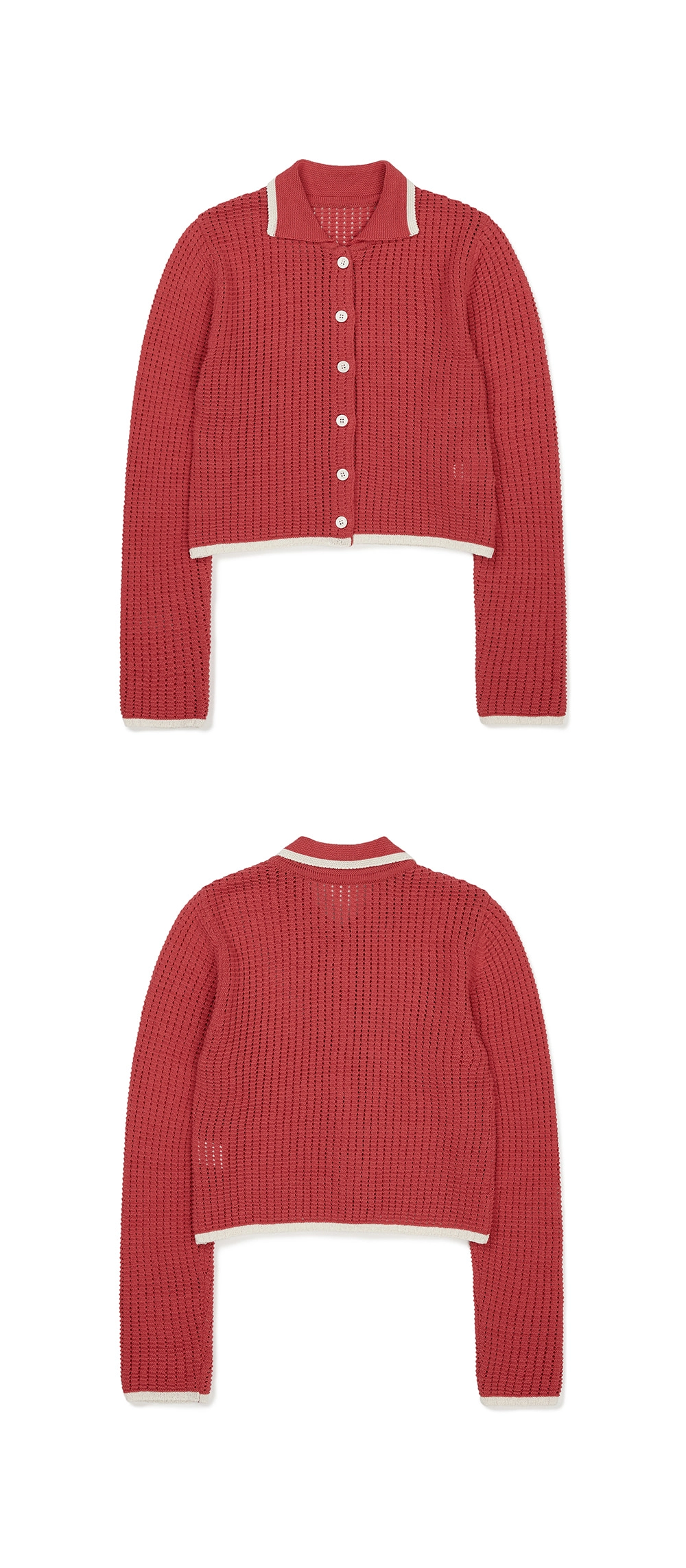 23SP COLOR BLOCK CROCHET CARDIGAN / RED