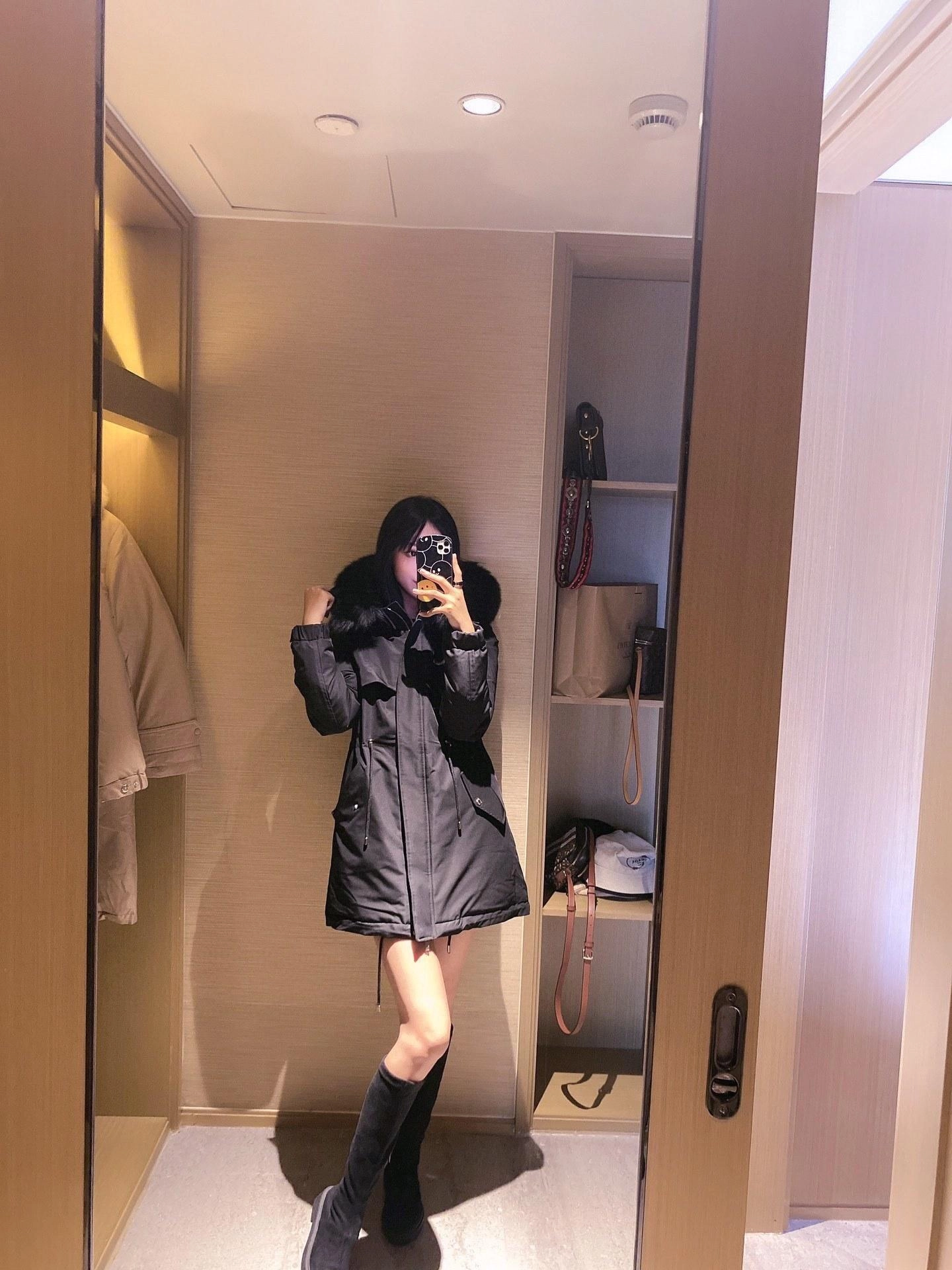 리나일론 퍼 트리밍 파카 (블랙/그레이/베이지)
