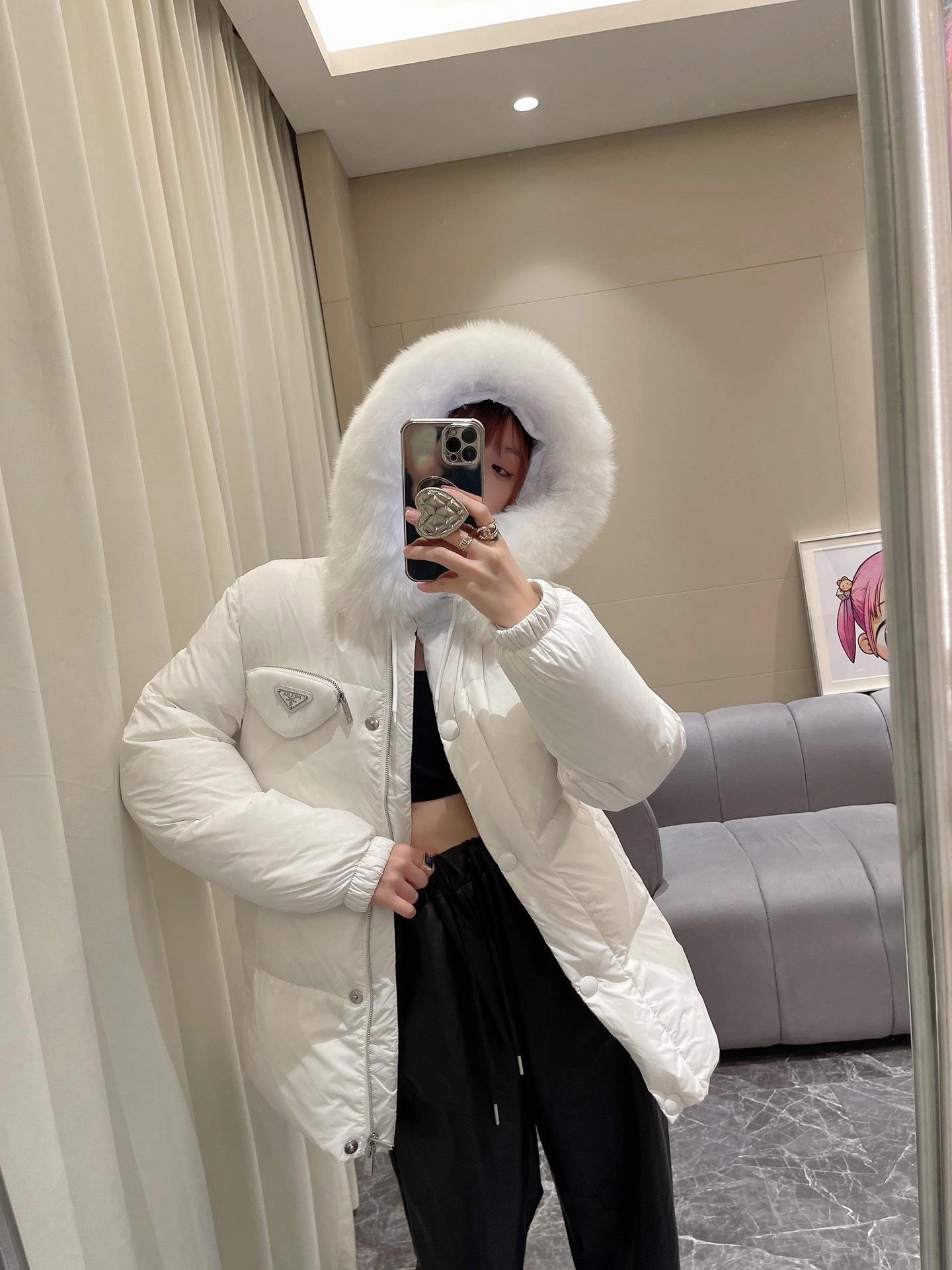 퍼 트림 후드 숏 다운 재킷
