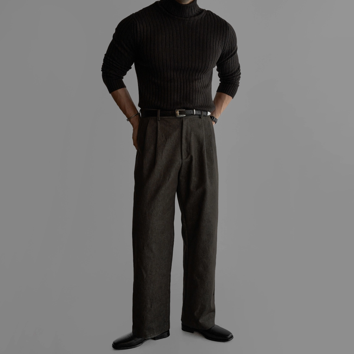 멜빵 스커트/바지 브라운 색상 이미지-S446L22