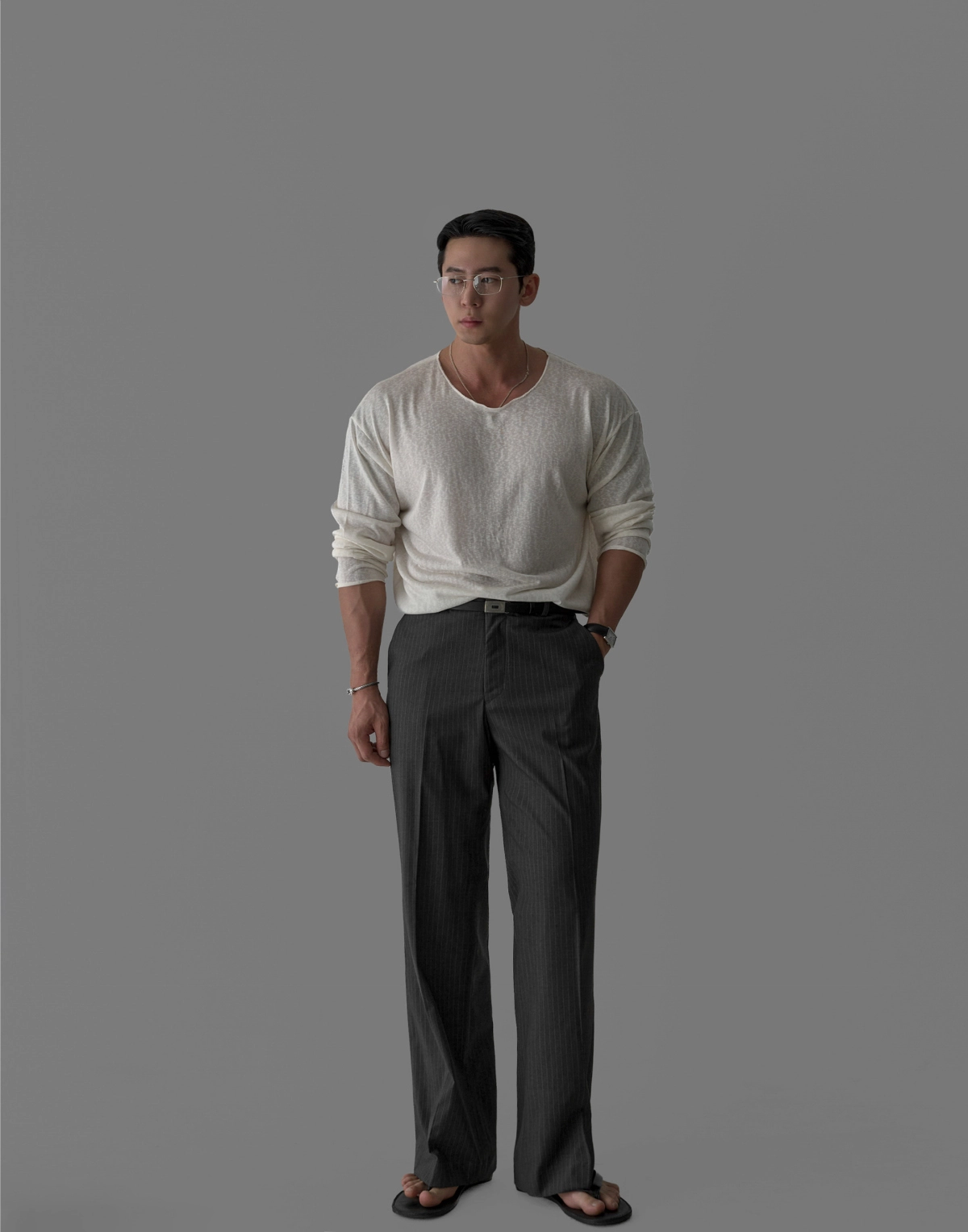 긴팔 티셔츠 모델 착용 이미지-S264L20