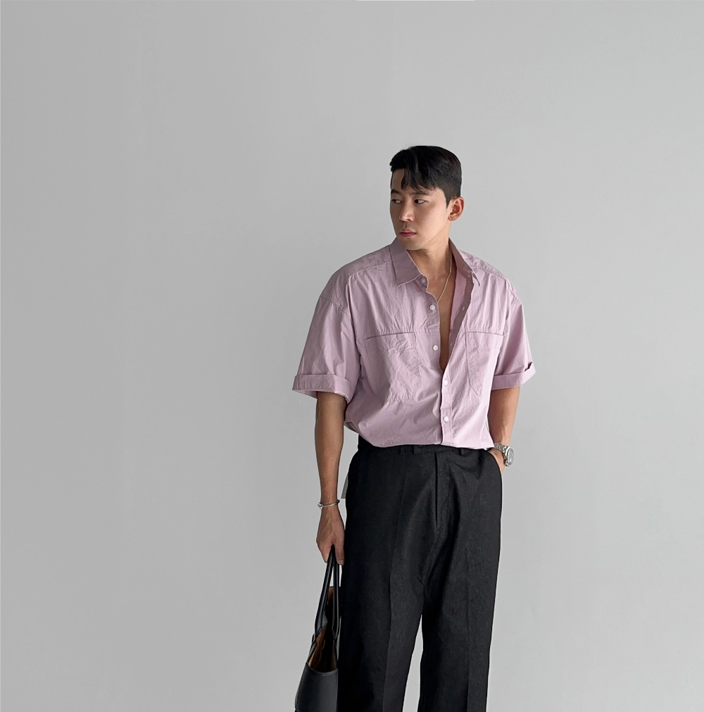 반팔 티셔츠 모델 착용 이미지-S585L9
