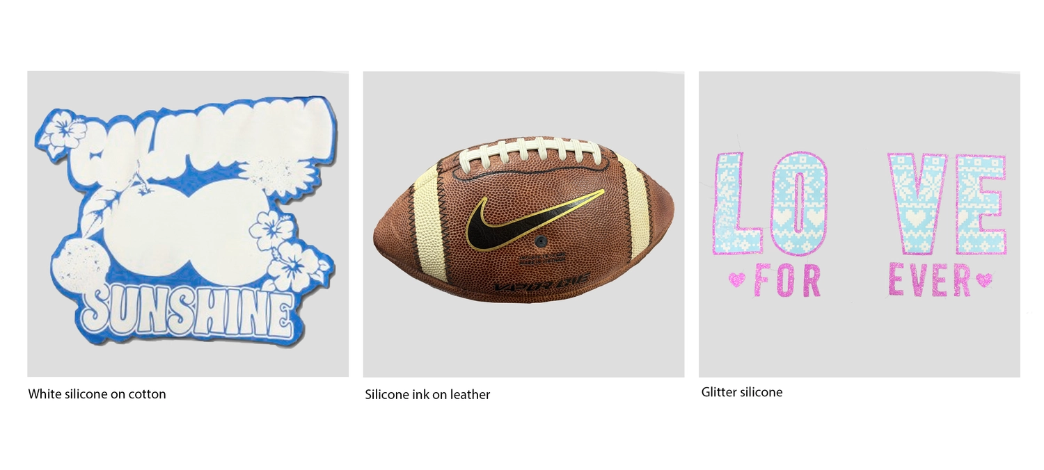 Silicone ink applications — printed graphics on cotton, fleece, and synthetic leather