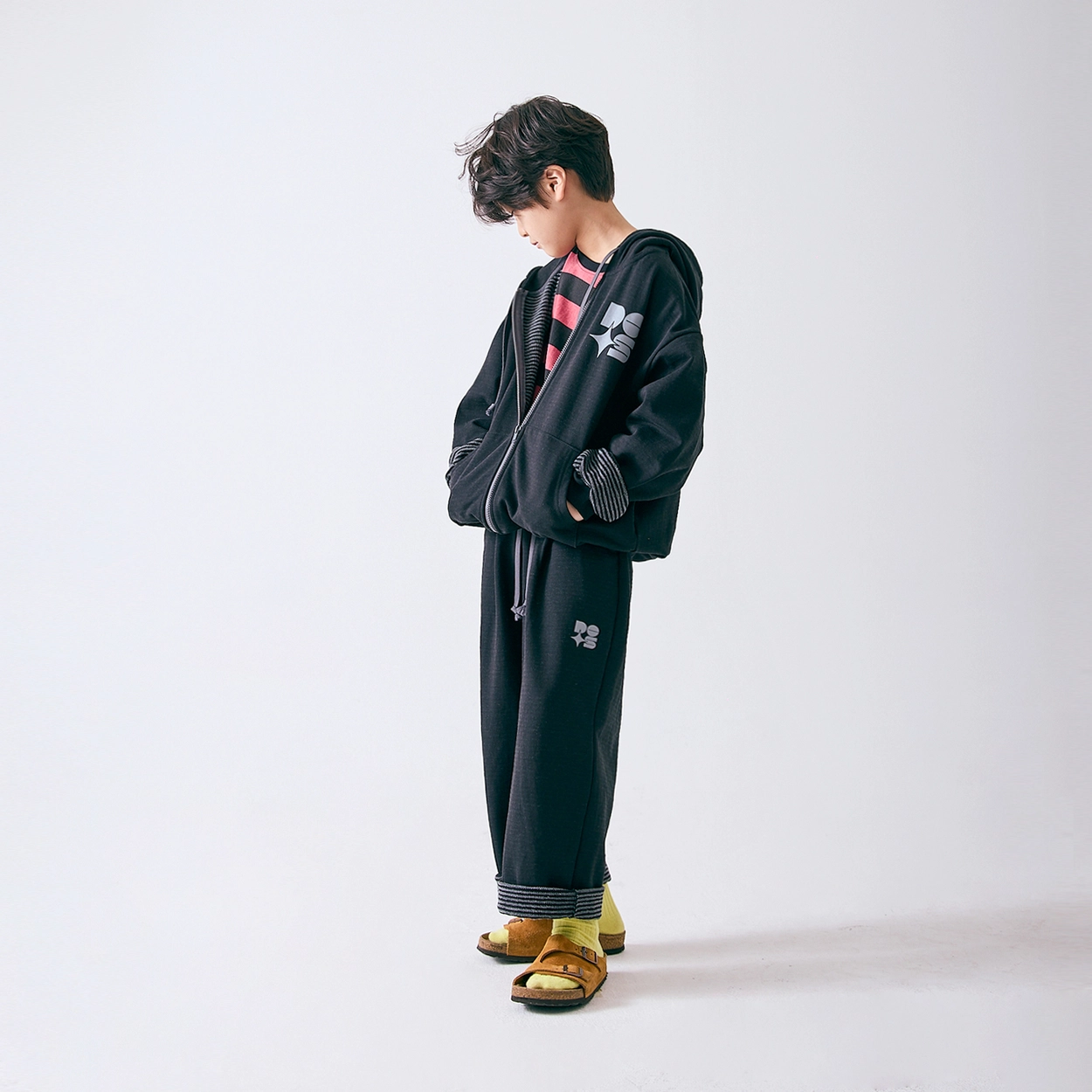 히든 스트라이프 후드 집업