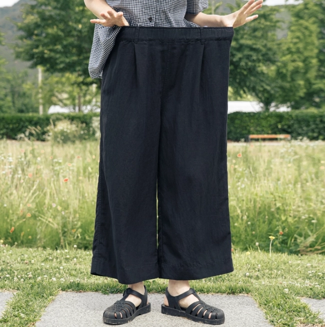 텐셀린넨 셔링 팬츠 블랙