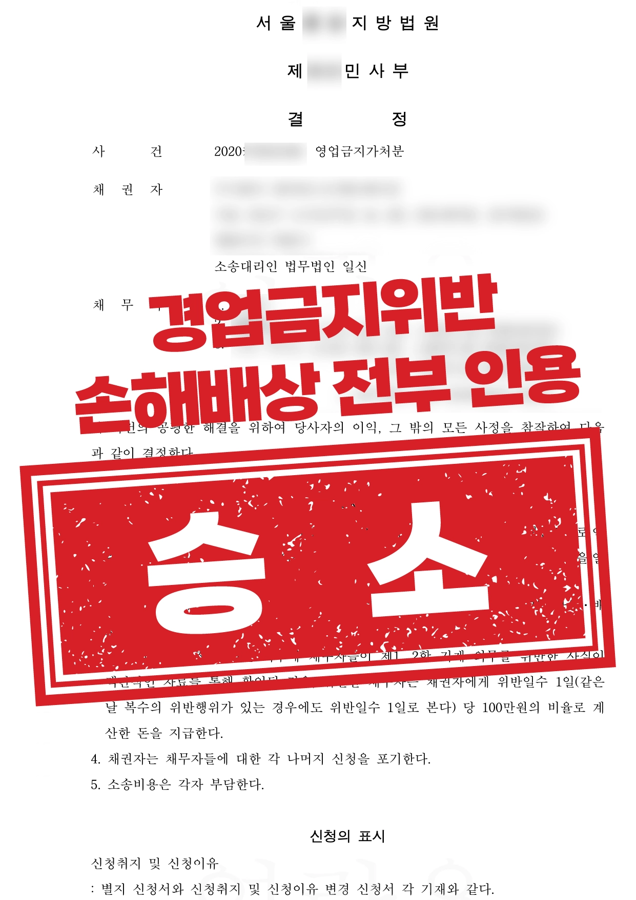 경업금지위반 2,820만원 인용