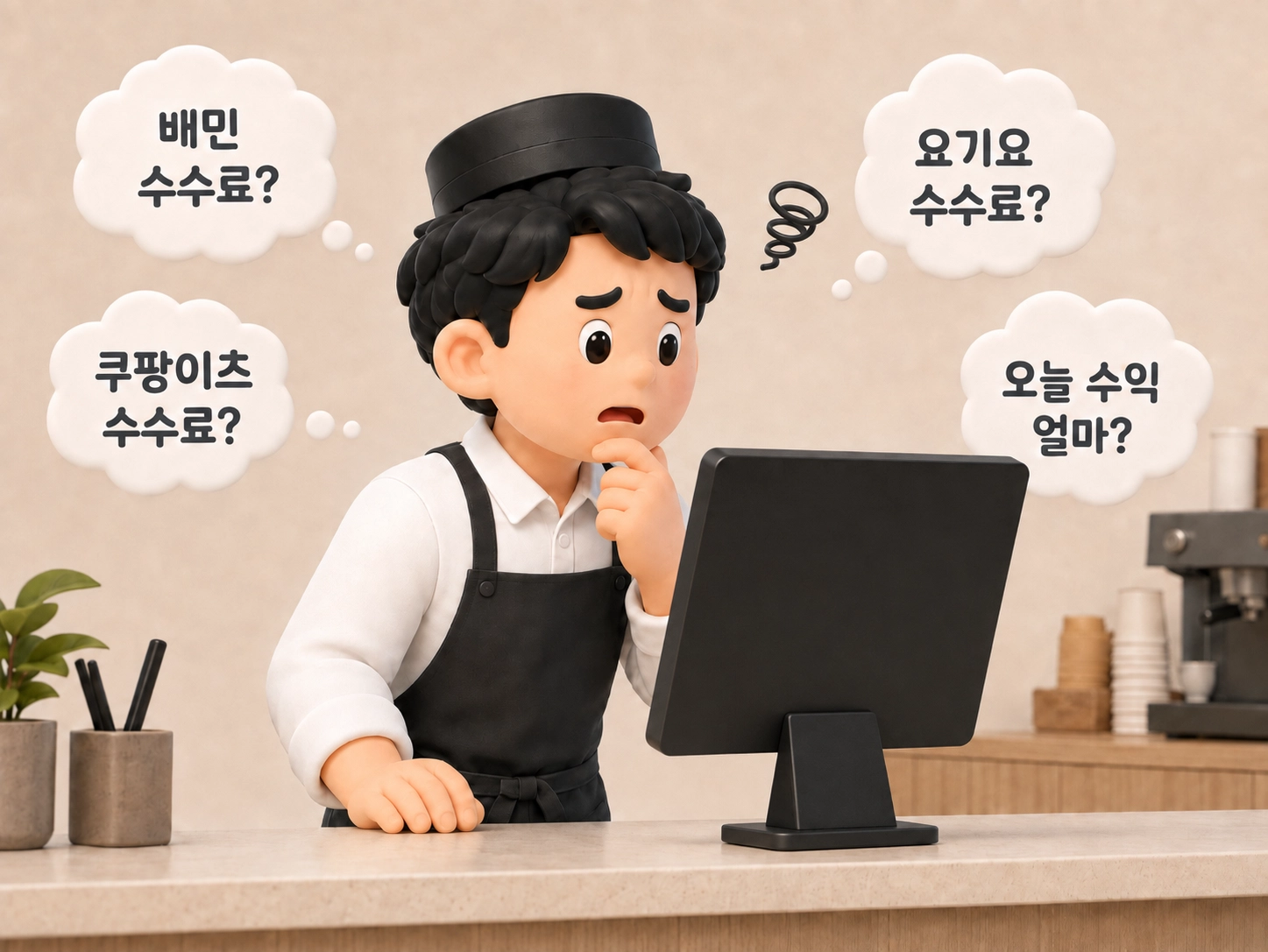 수수료를 제외한 매장의 실제 수익을 확인하는 모습